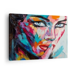 Vászonkép - Egy nő színes portréja absztrakt stílusban - 70x50cm - Az első titkunk - Modern fali dekoráció nappalihoz és hálószobához ARTTOR