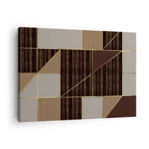 Vászonkép - Geometriai minták barna árnyalatokban, arany vonalakkal - 70x50cm - Barna és arany mozaik - Modern fali dekoráció nappalihoz és hálószobához ARTTOR