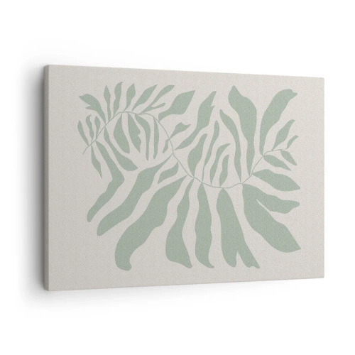 Vászonkép - Finom gallyminta smaragdzöld árnyalatú levelekkel - 70x50cm - Smaragdzöld ág - Modern fali dekoráció nappalihoz és hálószobához ARTTOR