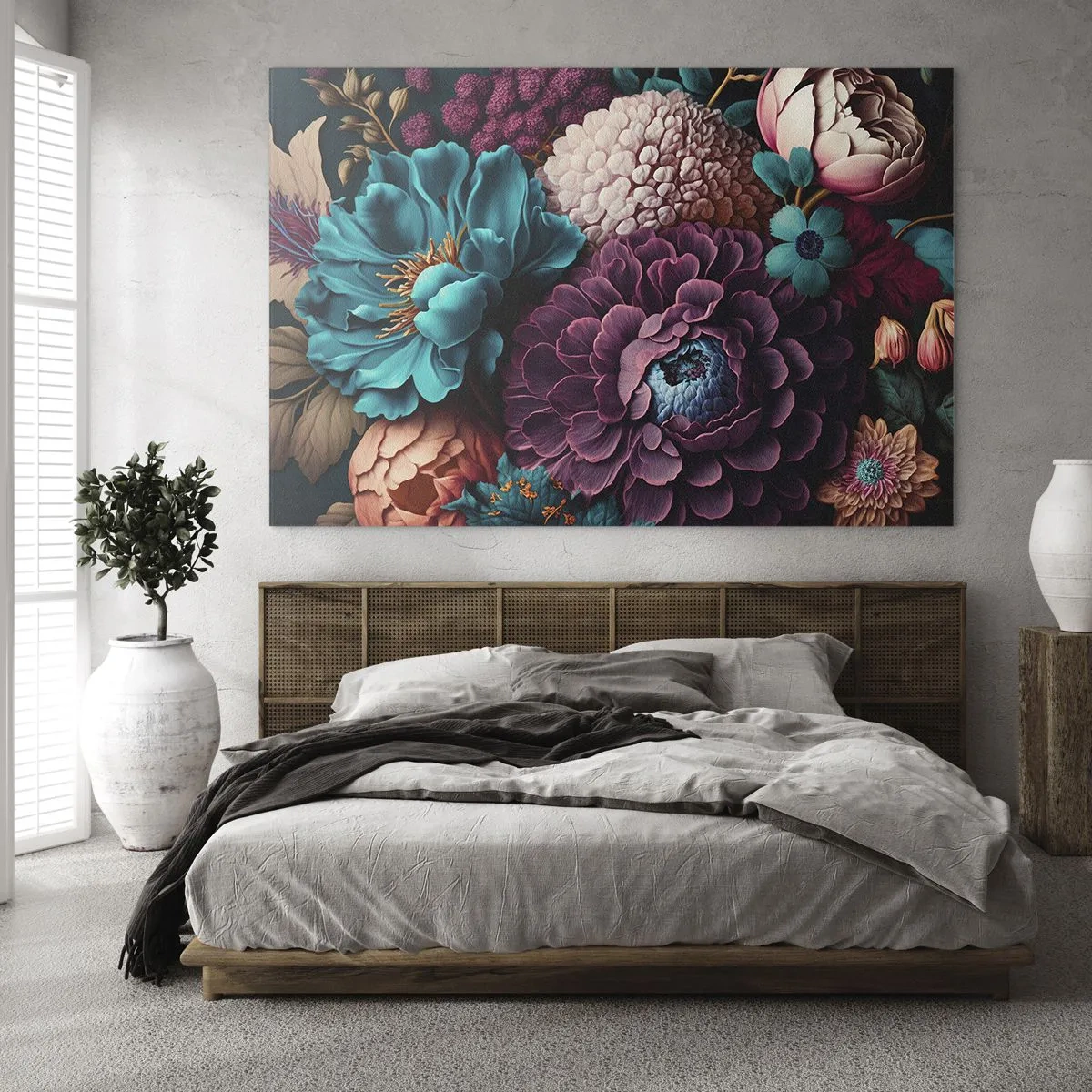 Üveg kép - Gazdag virágkompozíció intenzív színekben - 70x50cm - A természet bőségében - Modern fali dekoráció nappalihoz és hálószobához ARTTOR