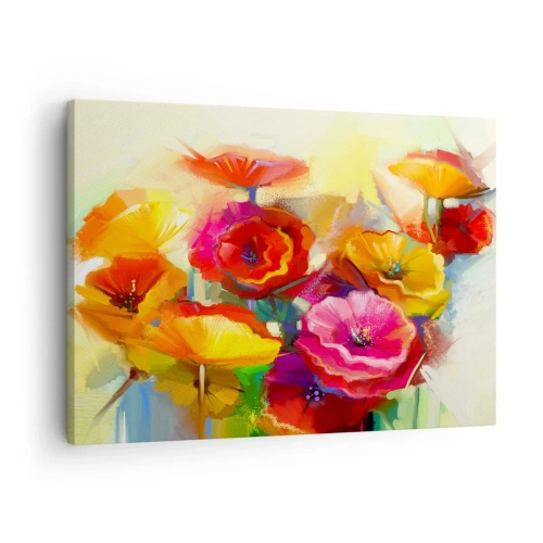 Vászonkép - Színes absztrakt virágok világos háttéren - 70x50cm - Nem csak piros - Modern fali dekoráció nappalihoz és hálószobához ARTTOR