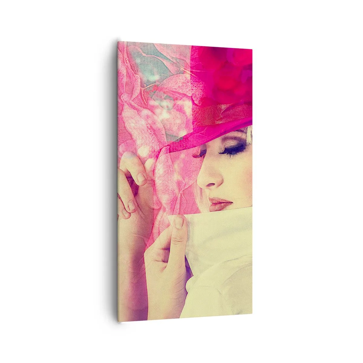 Vászonkép - Retro portré rózsaszín ködben - 65x120 cm