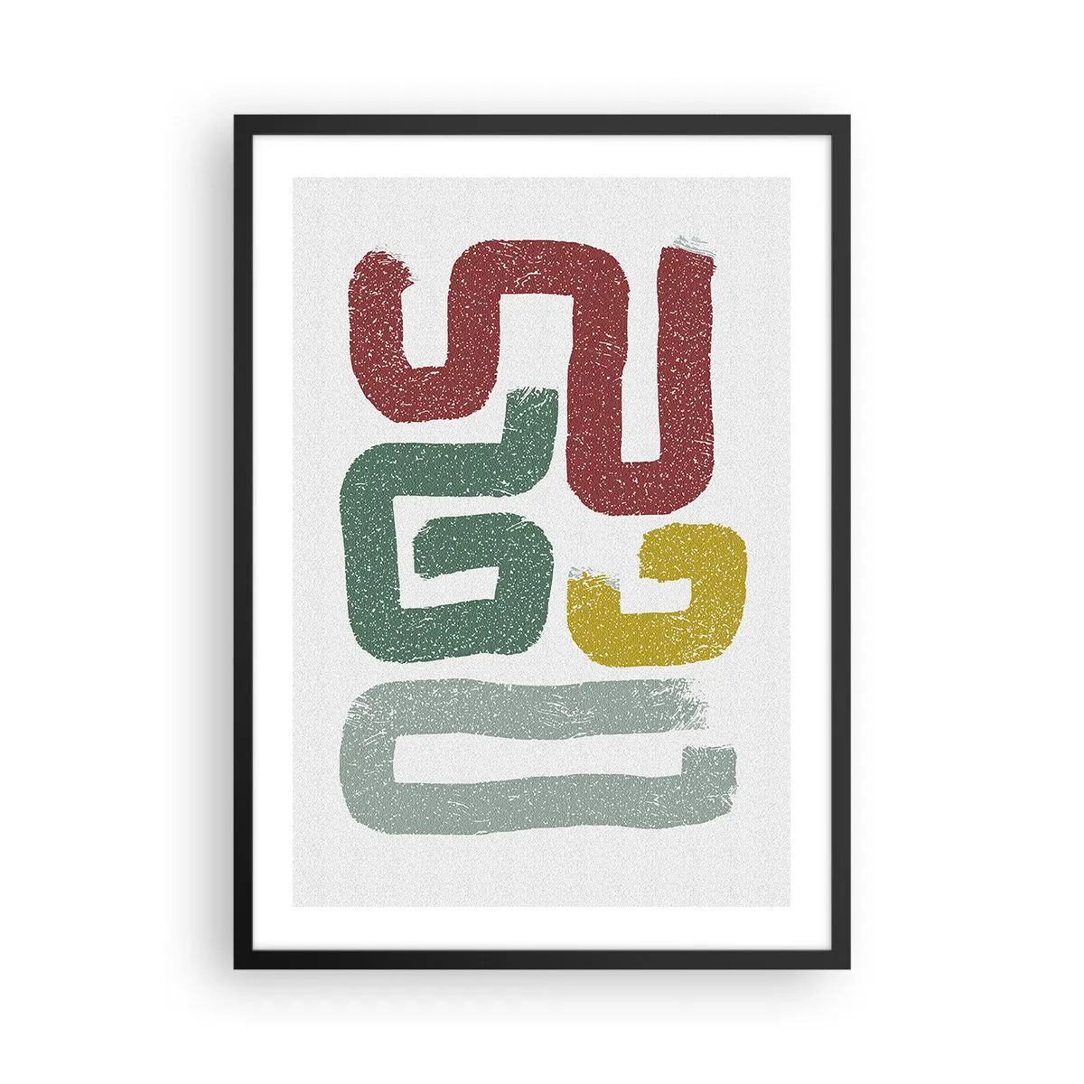 Poszter fehér keretben - Absztrakt formák földszínű árnyalatokban világos háttér előtt - 50x70cm - Egy ismeretlen nyelven - Modern fali dekoráció nappalihoz és hálószobához ARTTOR