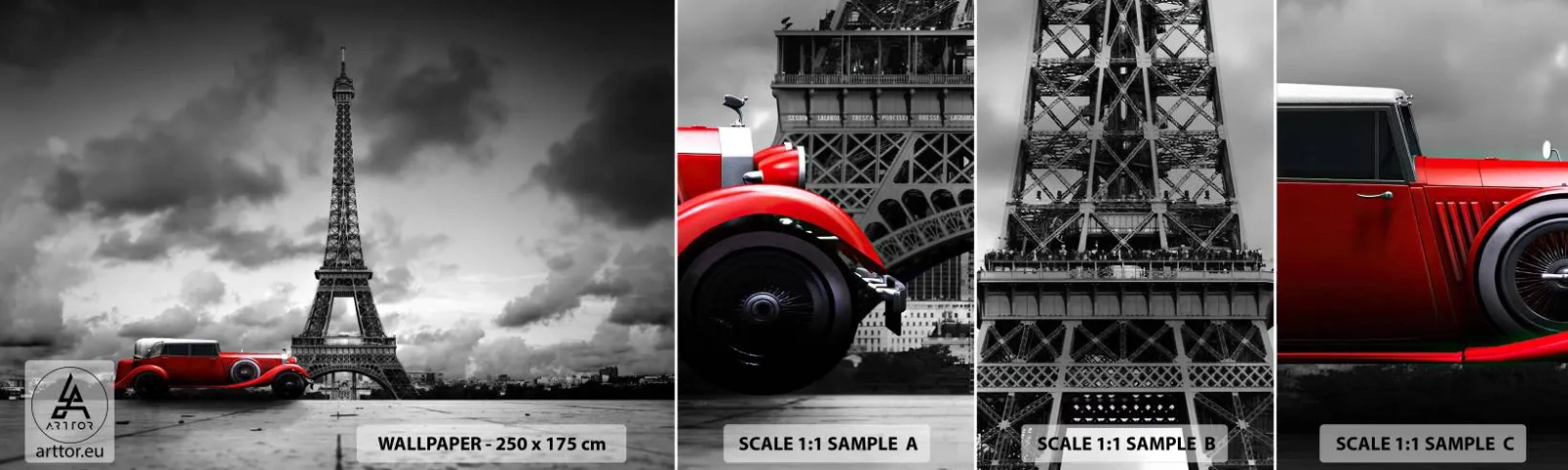 Fotótapéta Minta Öntapadós Deluxe Sticker - Nem olyan régen a Párizsban - Autóipari, Eiffel-torony, Párizs - 100x30 cm