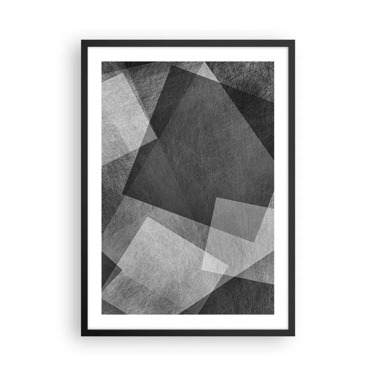 Poszter fehér keretben - Fekete-fehér absztrakció geometriai alakzatokkal - 50x70cm - A tartósság és a rend örök szimbóluma - Modern fali dekoráció nappalihoz és hálószobához ARTTOR