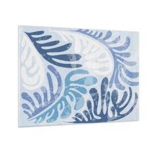 Üveg kép - Dekoratív páfránylevelek kék árnyalatokban világos háttéren - 70x50cm - Kék páfrányok - Modern fali dekoráció nappalihoz és hálószobához ARTTOR