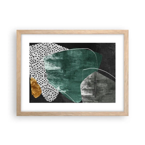 Poszter világos tölgy keretben - Színes absztrakció aranypehellyel - 40x30 cm