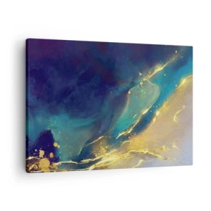 Vászonkép - Absztrakt kompozíció kék és arany árnyalatokban, vászonon - 70x50cm - Az arany lagúnaövezet - Modern fali dekoráció nappalihoz és hálószobához ARTTOR