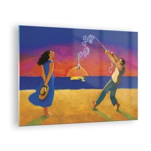 Üveg kép - Színes absztrakt egy párról a tengerparton naplementekor - 70x50cm - Több, mint egy csillag az égből - Modern fali dekoráció nappalihoz és hálószobához ARTTOR