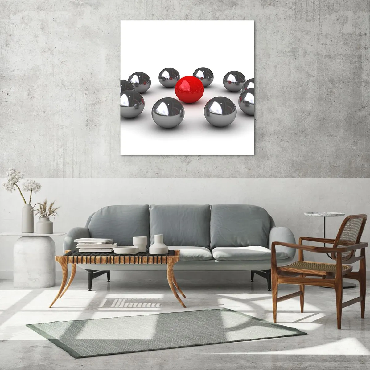 Üveg kép - Ezüst és piros kör - 30x30 cm