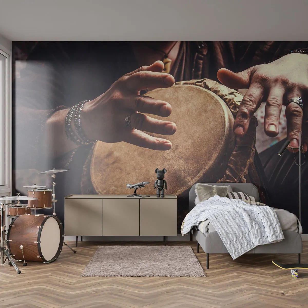 Fotótapéta Premium Sand - A szív ritmusában - Dob játék, Afrika, Zene - 100x70 cm