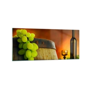 Üveg kép - Csendélet egy üveg borral és egy szőlő fürttel - 120x50 cm