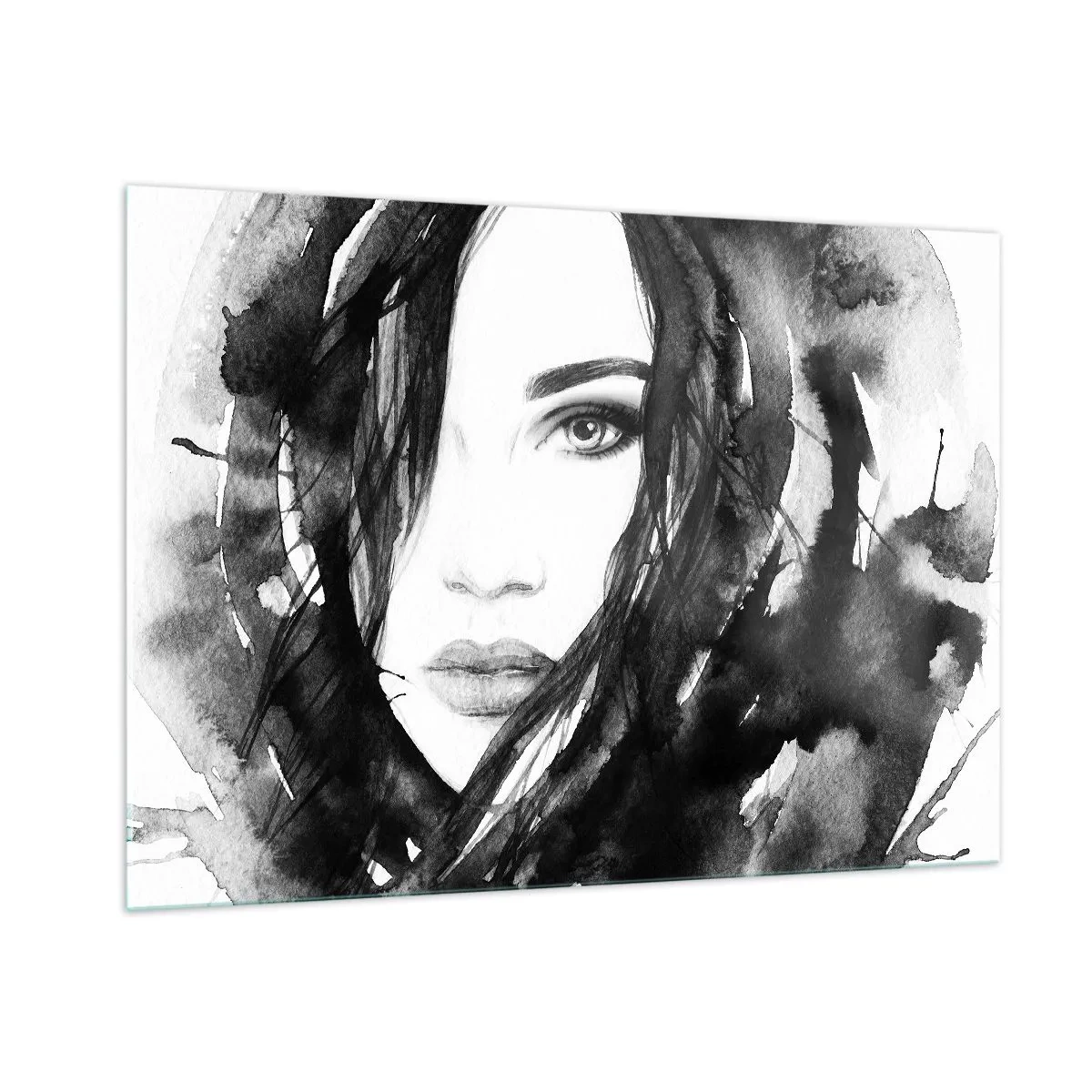 Üveg kép - Fekete-fehér hölgy portréja - 100x70 cm
