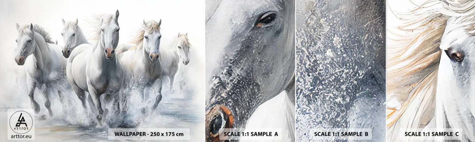 Fotótapéta Minta Standard Eco - Fehér varázslat - Lovak, Állatok, Vízfestmény - 100x30 cm