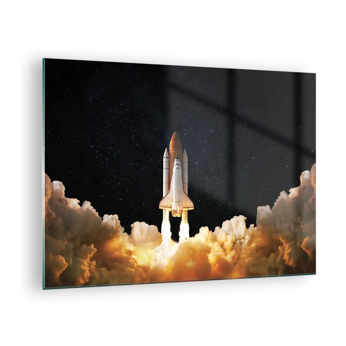 Üveg kép - Egy űrsikló felszáll a csillagos égbolton - 70x50cm - Ad astra! - Modern fali dekoráció nappalihoz és hálószobához ARTTOR