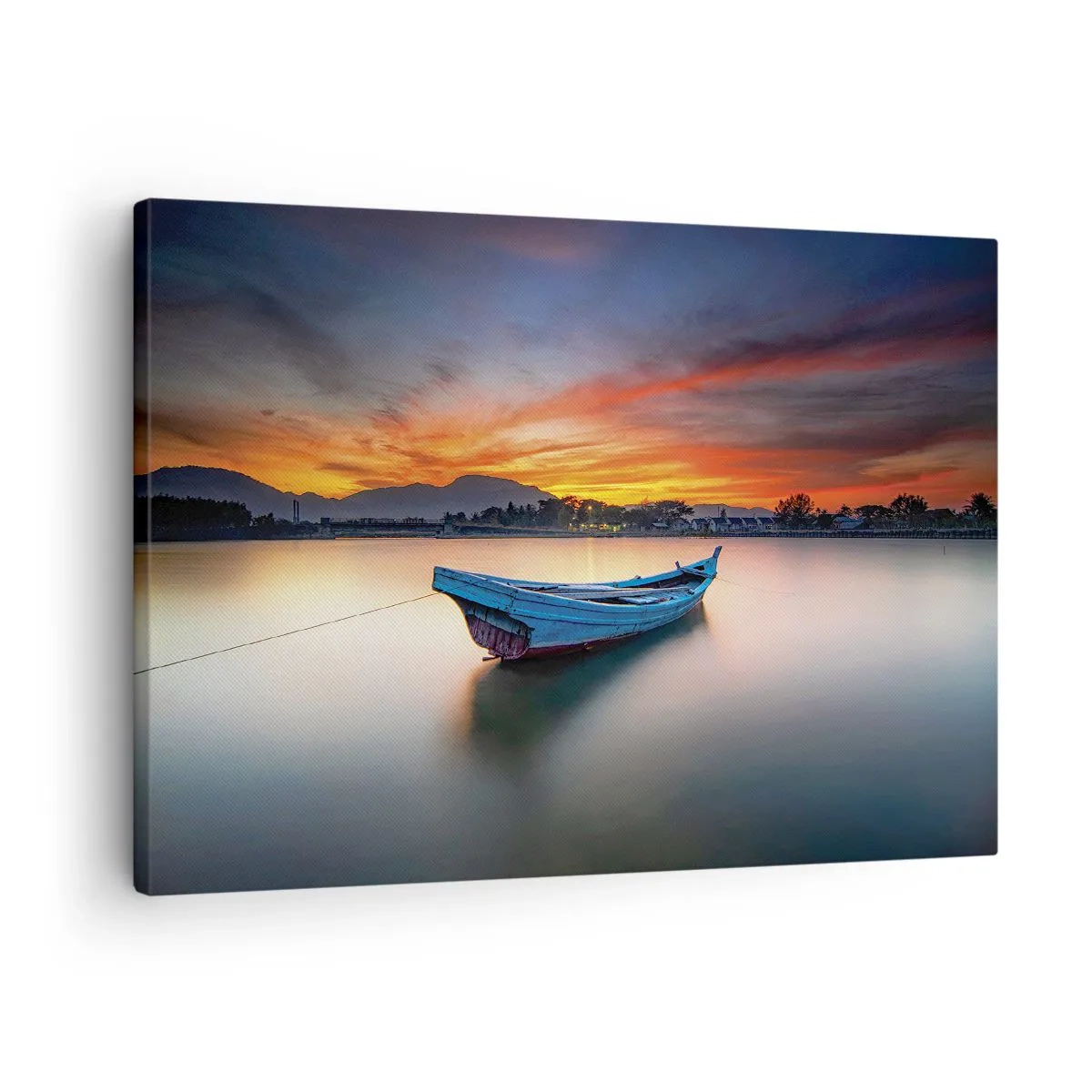 Vászonkép - Egy hajó a vízen egy festői naplemente alatt - 70x50cm - Jó éjszaka jön - Modern fali dekoráció nappalihoz és hálószobához ARTTOR