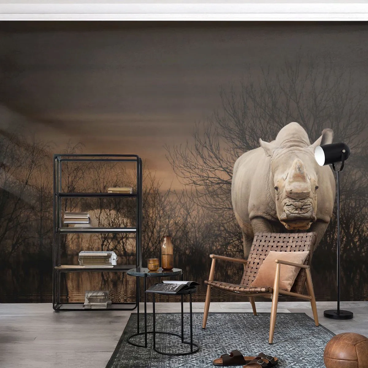 Fotótapéta Premium Sand - Fehér a természet ellen - Orrszarvú, Állatok, Afrika - 400x280 cm