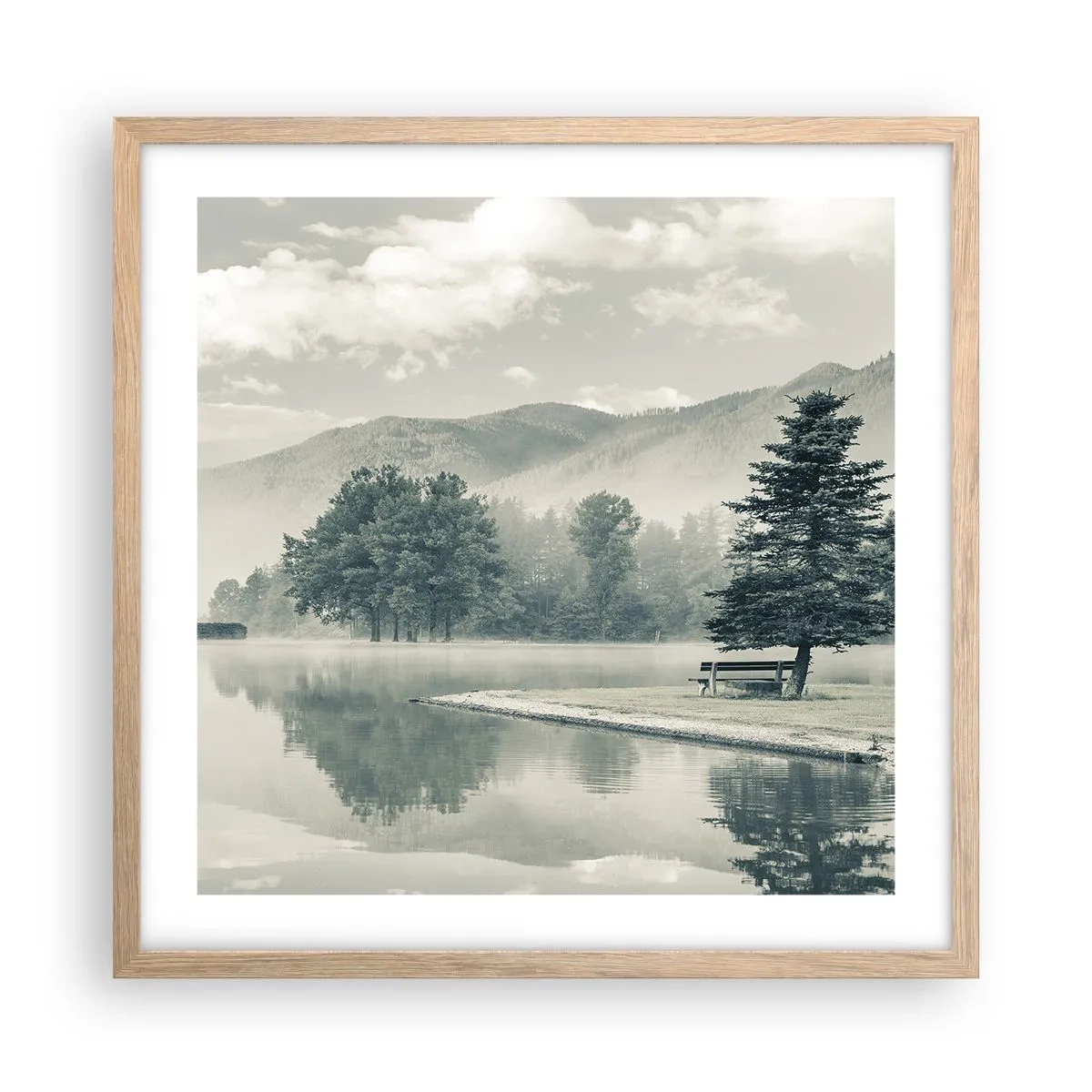 Poszter világos tölgy keretben - A tó még alszik - 50x50 cm