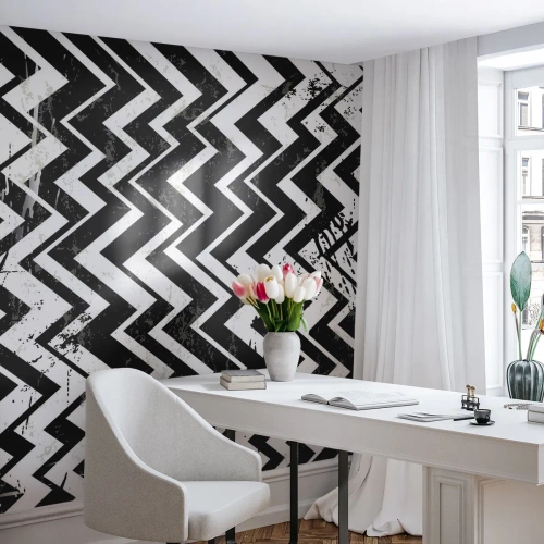 Fotótapéta Premium Sand - Zyg-fehér, zag-fekete - Absztrakció, Darab, Fekete és fehér - 150x105 cm