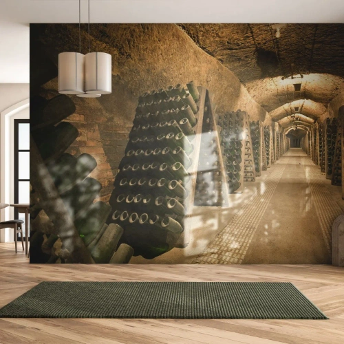 Fotótapéta Premium Sand - Az ízlés születése - Gasztronómia, Egy üveg bor, Borospince - 250x175 cm