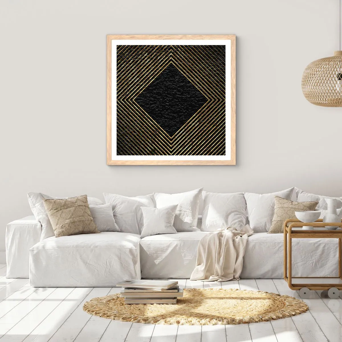 Poszter világos tölgy keretben - Geometria glamour stílusban - 50x50 cm
