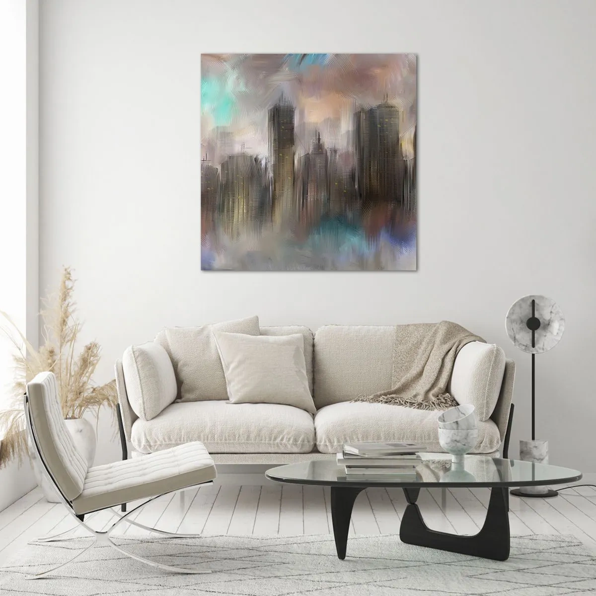 Üveg kép - Acél, kő és köd összetétele - 70x70 cm