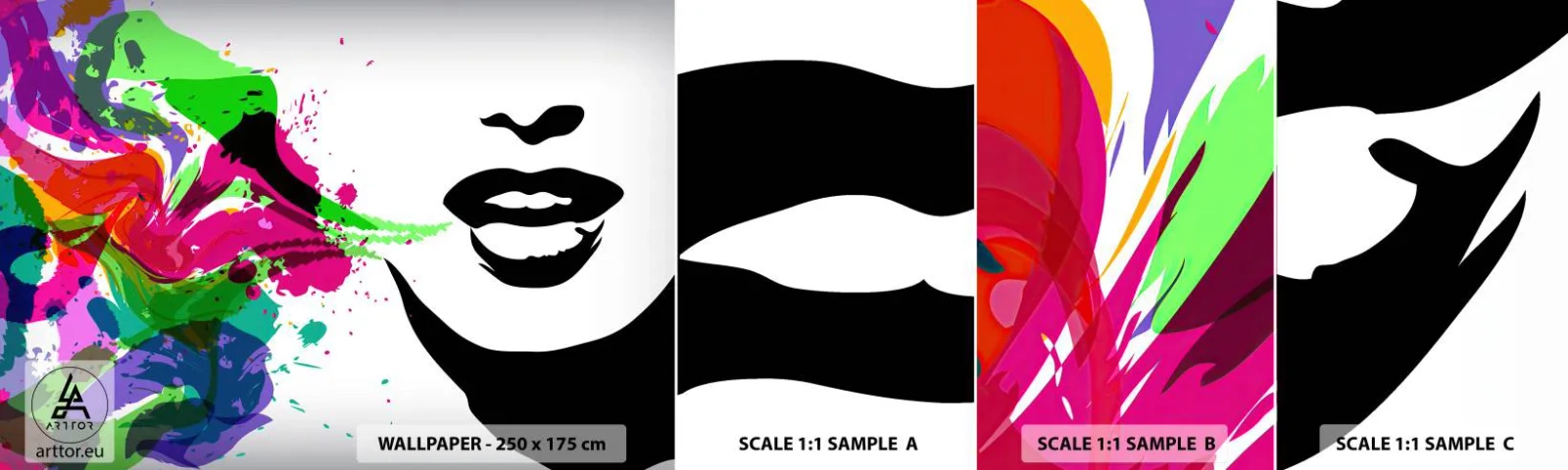 Fotótapéta Minta Öntapadós Deluxe Sticker - Egy történet a szivárvány színeiben - Absztrakció, Száj, Színes grafika - 100x30 cm