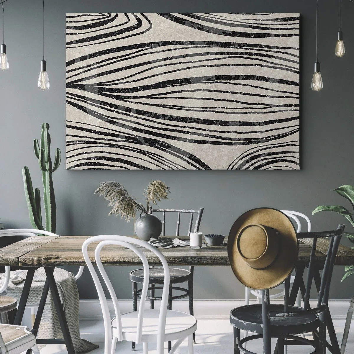 Vászonkép - Absztrakt hullámok fekete-fehér árnyalatokban - 70x50cm - Vonalak csobbanása - Modern fali dekoráció nappalihoz és hálószobához ARTTOR