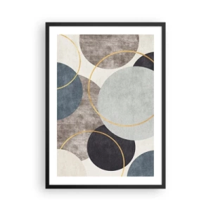 Poszter fehér keretben - Absztrakt geometrikus kompozíció kék árnyalatú körökkel. - 50x70cm - Kerékről kerékre - Modern fali dekoráció nappalihoz és hálószobához ARTTOR