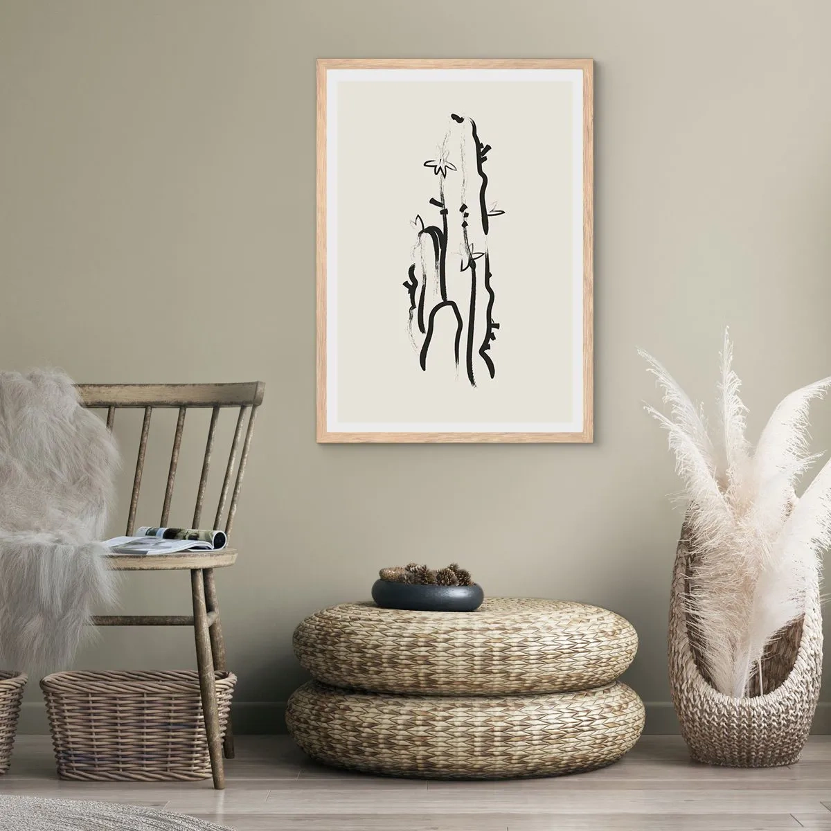 Poszter világos tölgy keretben - Virágzó gyógynövény - 70x100 cm