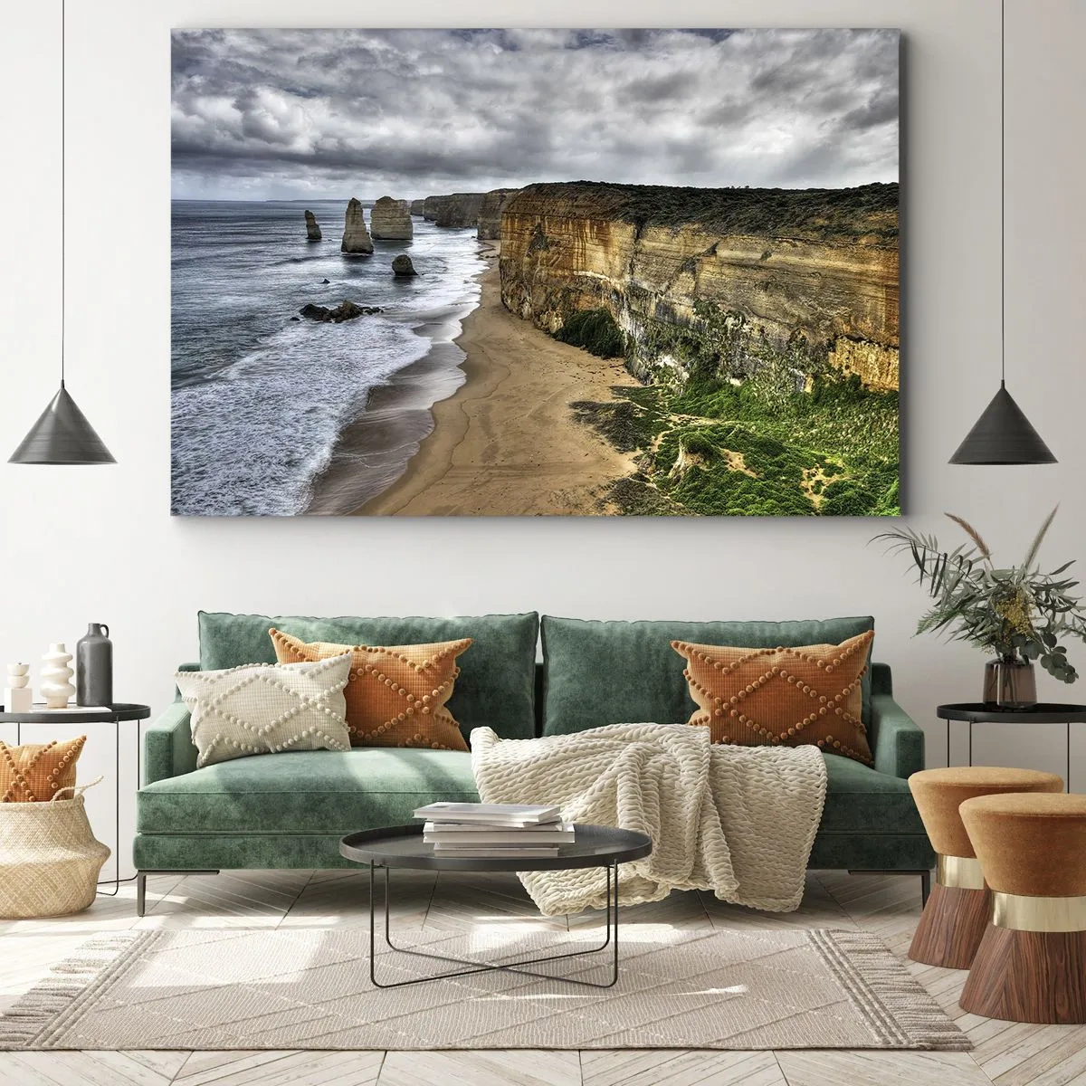 Vászonkép - Sziklás partvidék stranddal és sziklaalakzatokkal - 70x50cm - Nyers gyönyör - Modern fali dekoráció nappalihoz és hálószobához ARTTOR