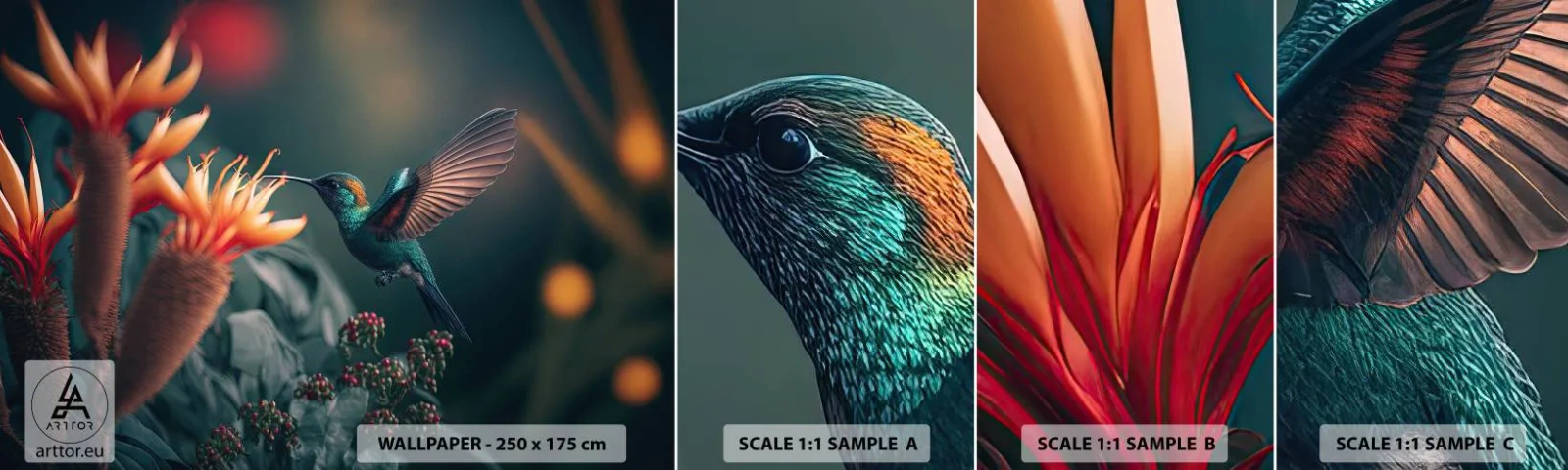 Fotótapéta Minta Standard Eco - Egy igazán színes élet - Madár, Egzotikus, Virág - 100x30 cm