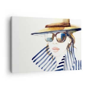Vászonkép - Portré egy kalapban és napszemüvegben lévő nőről - 70x50cm - Florida üdvözli Önt! - Modern fali dekoráció nappalihoz és hálószobához ARTTOR