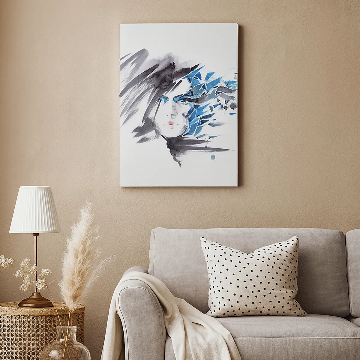 Vászonkép - Érzéki portré szürkében és kékben - 50x70 cm