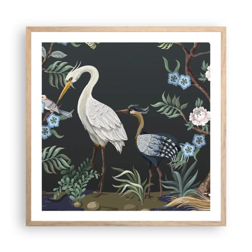 Poszter világos tölgy keretben - Madar parádé - 60x60 cm