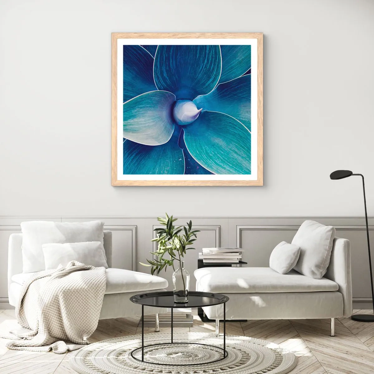 Poszter világos tölgy keretben - Kékezve az égből - 60x60 cm