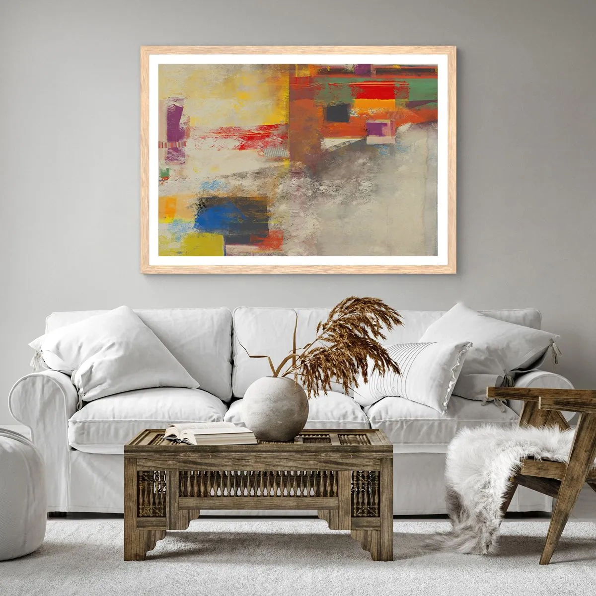 Poszter világos tölgy keretben - Színgeometria - 91x61 cm
