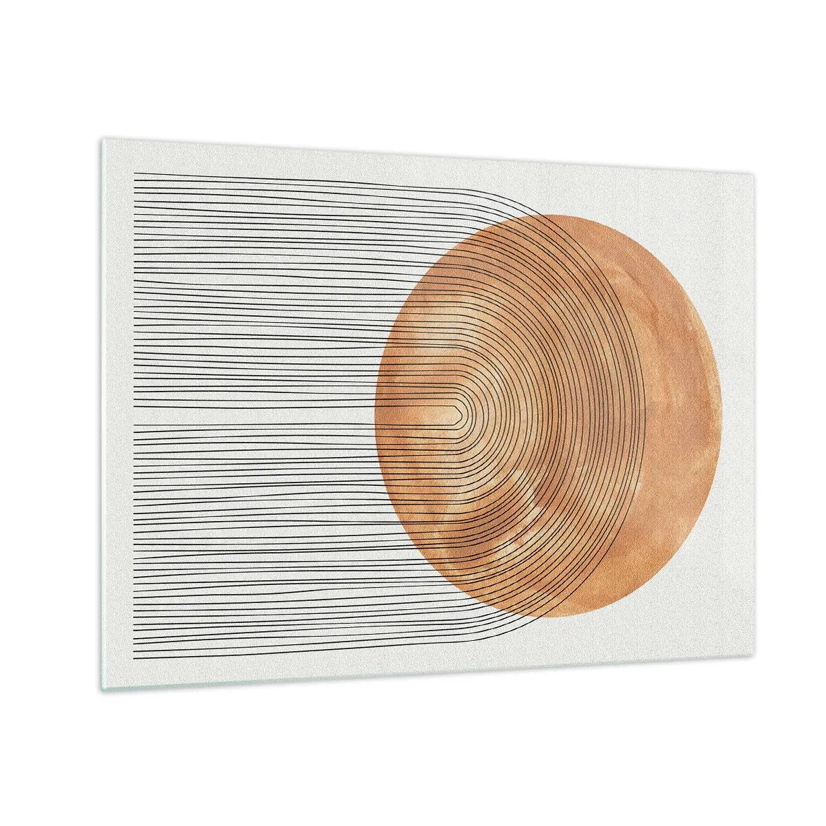 Üveg kép - Geometriai forma koncentrikus vonalakkal és arany körrel - 70x50cm - Egy napsütéses kompozíció - Modern fali dekoráció nappalihoz és hálószobához ARTTOR