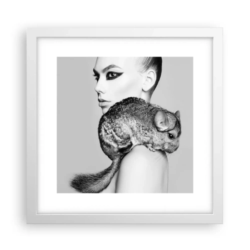 Poszter fekete keretben - Hölgy csincsillával - 30x30 cm
