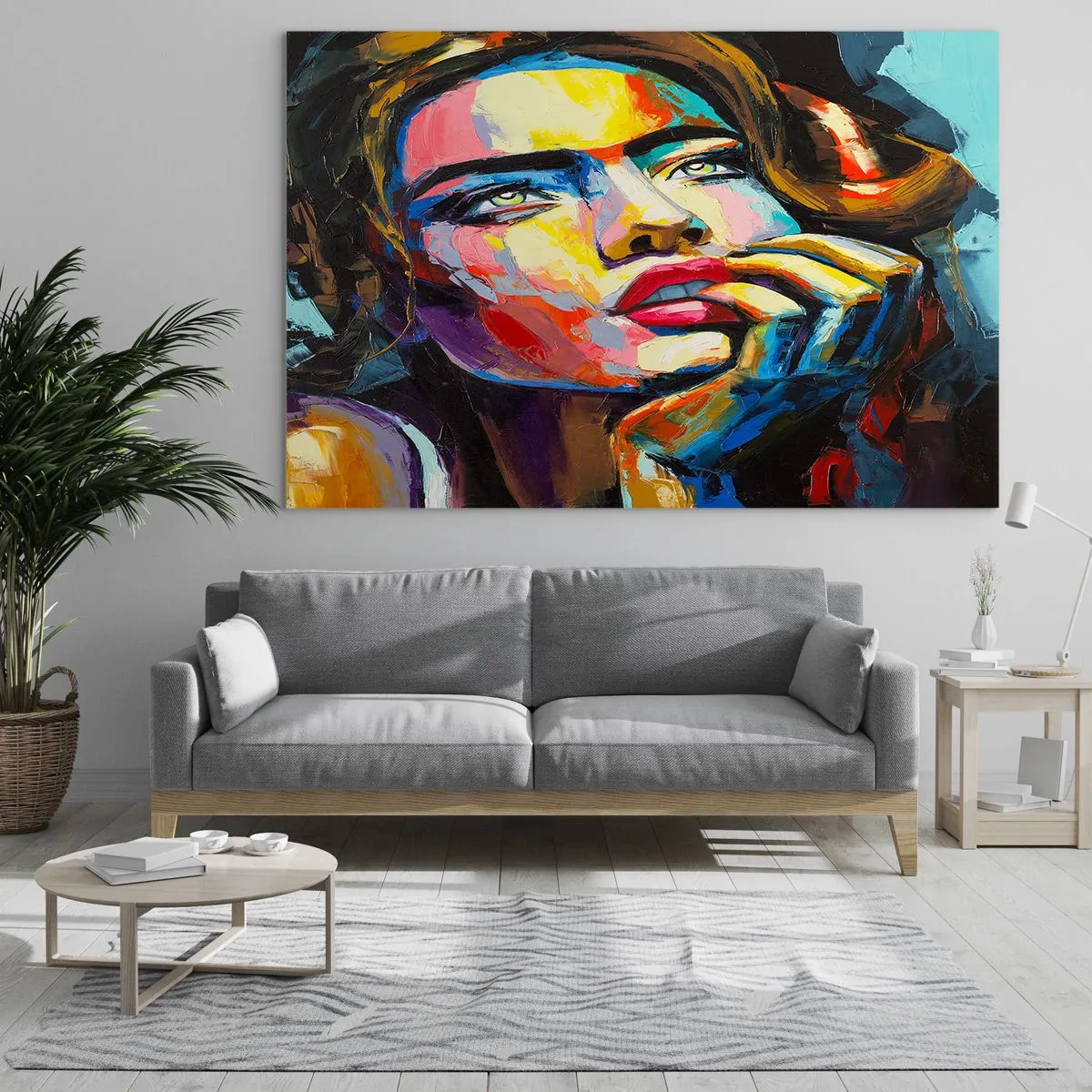 Üveg kép - Egy nő portréja intenzív absztrakt színekben - 70x50cm - Az álmok úgy repülnek az égen, mint a madarak - Modern fali dekoráció nappalihoz és hálószobához ARTTOR