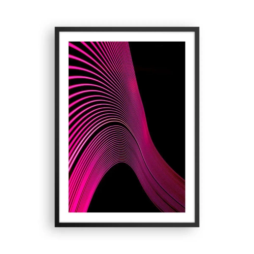 Poszter fehér keretben - Dinamikus rózsaszín vonalak fekete háttéren - 50x70cm - A fény sugárútján - Modern fali dekoráció nappalihoz és hálószobához ARTTOR