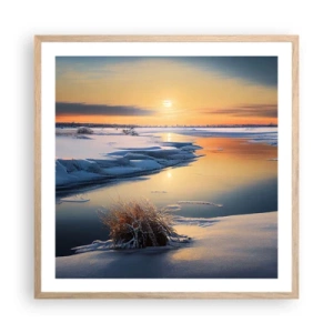 Poszter világos tölgy keretben - Téli naplemente - 60x60 cm