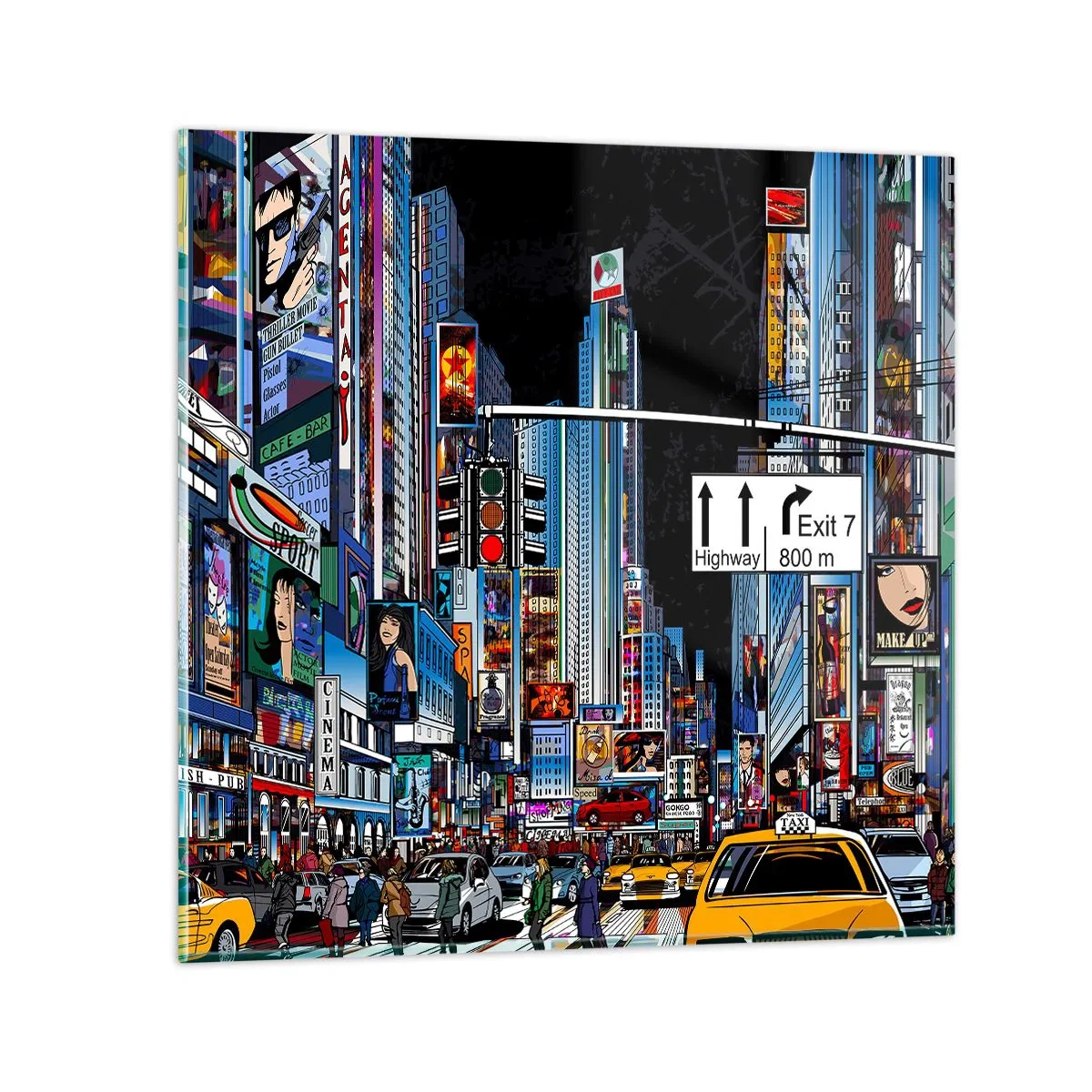 Üveg kép - Képregény nagy éjszaka - 40x40 cm