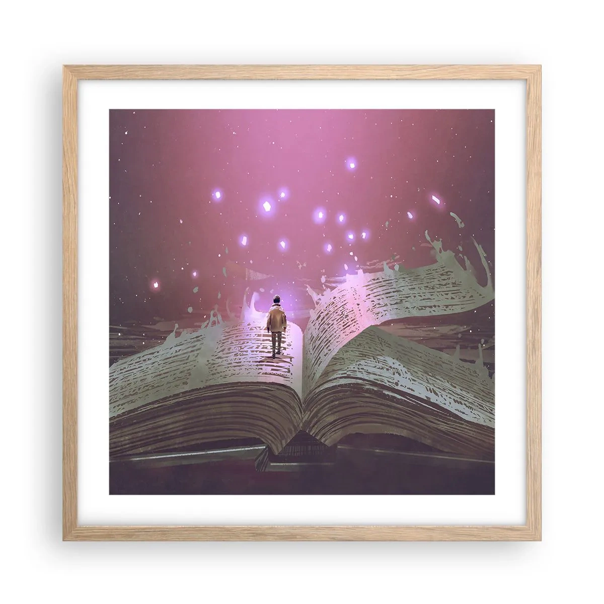 Poszter világos tölgy keretben - Meghívás egy másik világba – olvass! - 50x50 cm
