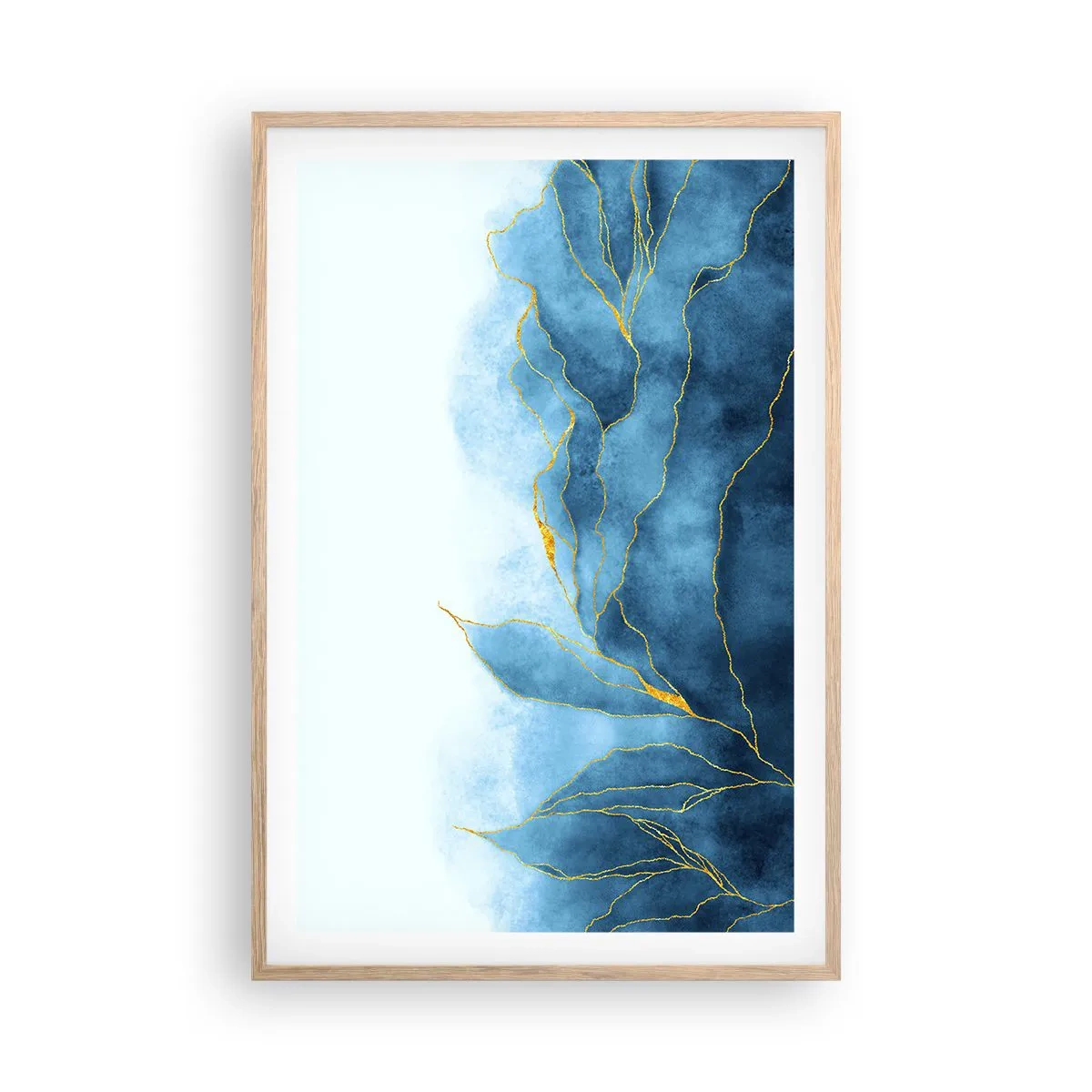 Poszter világos tölgy keretben - Kék aranyban - 61x91 cm