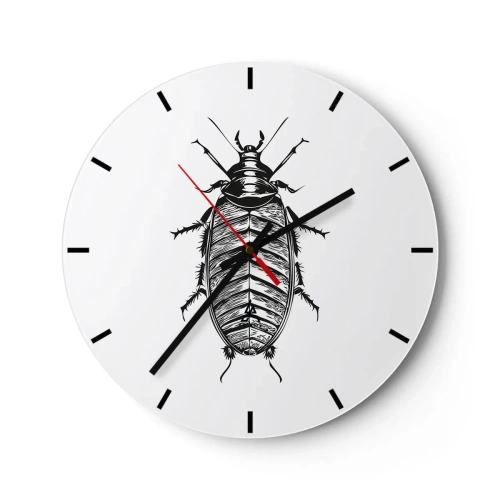 Falióra, Óra - Rovar grafikája fehér alapon, metszet stílusában - 30x30cm - Micsoda példány! - Modern fali dekoráció nappalihoz, konyhához és hálószobához ARTTOR
