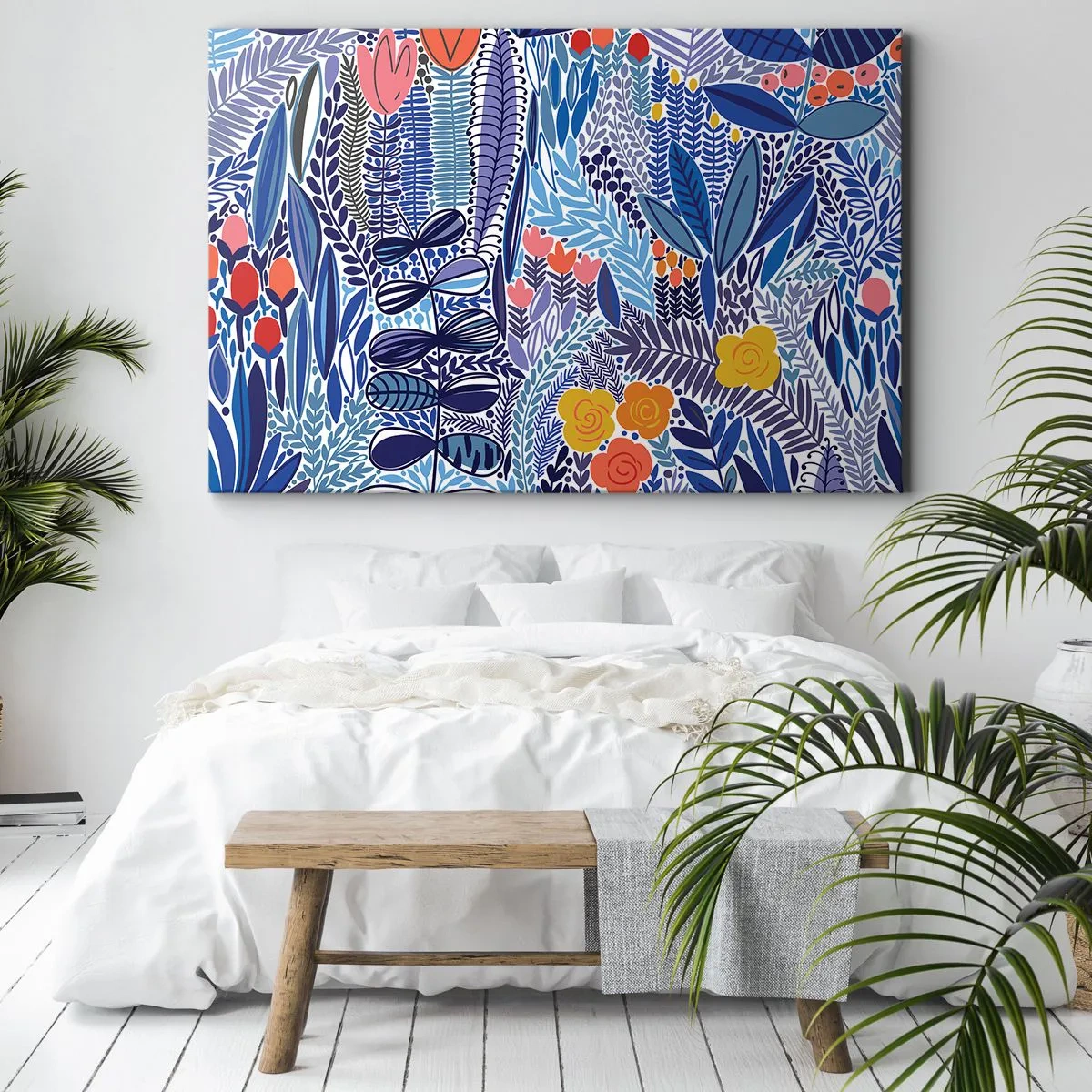 Vászonkép - Színes növényi motívum modern grafikai stílusban - 70x50cm - Hawaii kert - Modern fali dekoráció nappalihoz és hálószobához ARTTOR