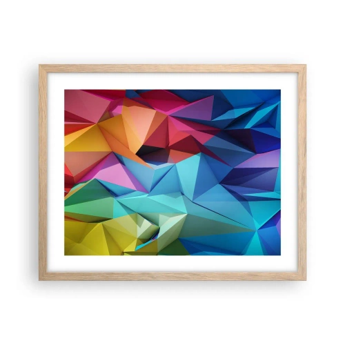 Poszter világos tölgy keretben - Szivárvány origami - 50x40 cm
