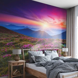 Fotótapéta Premium Sand - A gyógynövények friss fürtjei illatoztak a mezőkről - Tájkép, Hegyek, Virágok - 100x70 cm