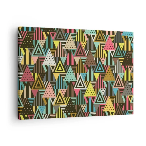 Vászonkép - Színes geometrikus minta háromszögekkel és vonalakkal - 70x50cm - Hármas ritmusban - Modern fali dekoráció nappalihoz és hálószobához ARTTOR